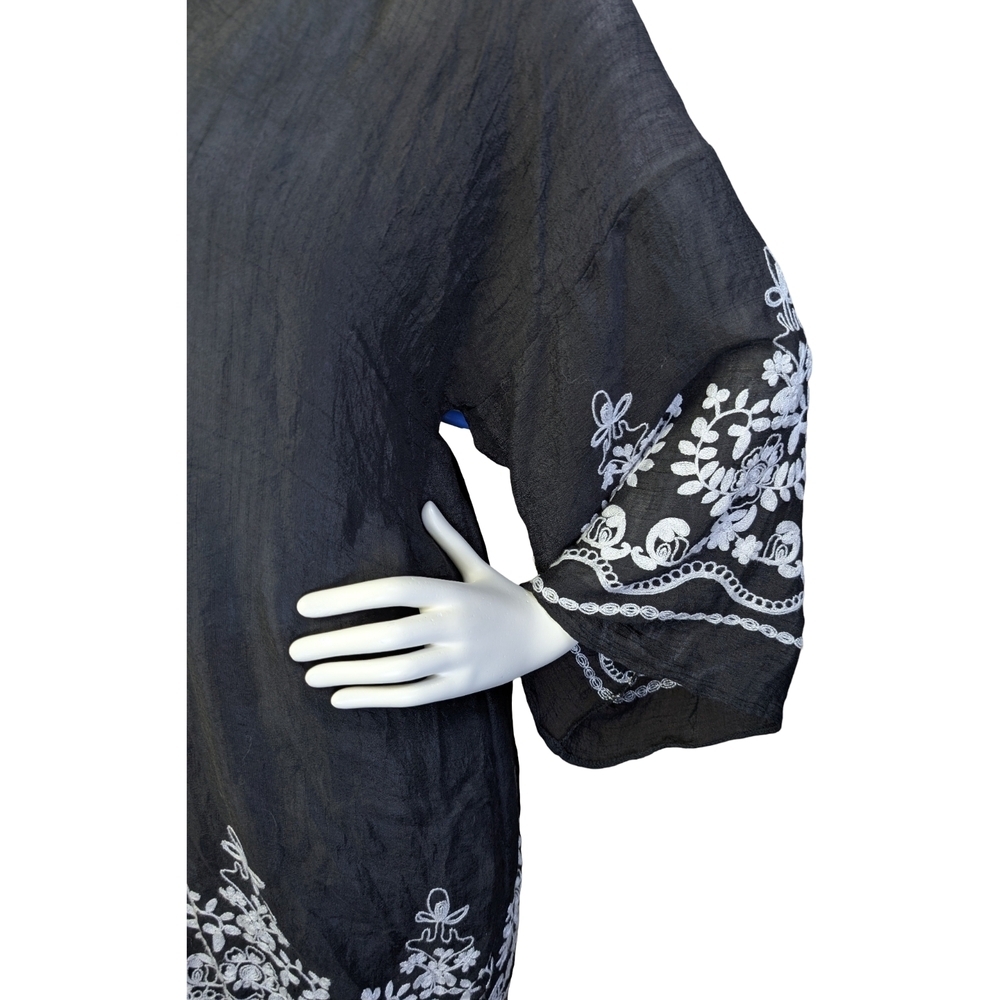 Sheer Black Embroidered Kimono Cardigan | Floral Stitch Detail | One Size - Picture 4 of 7